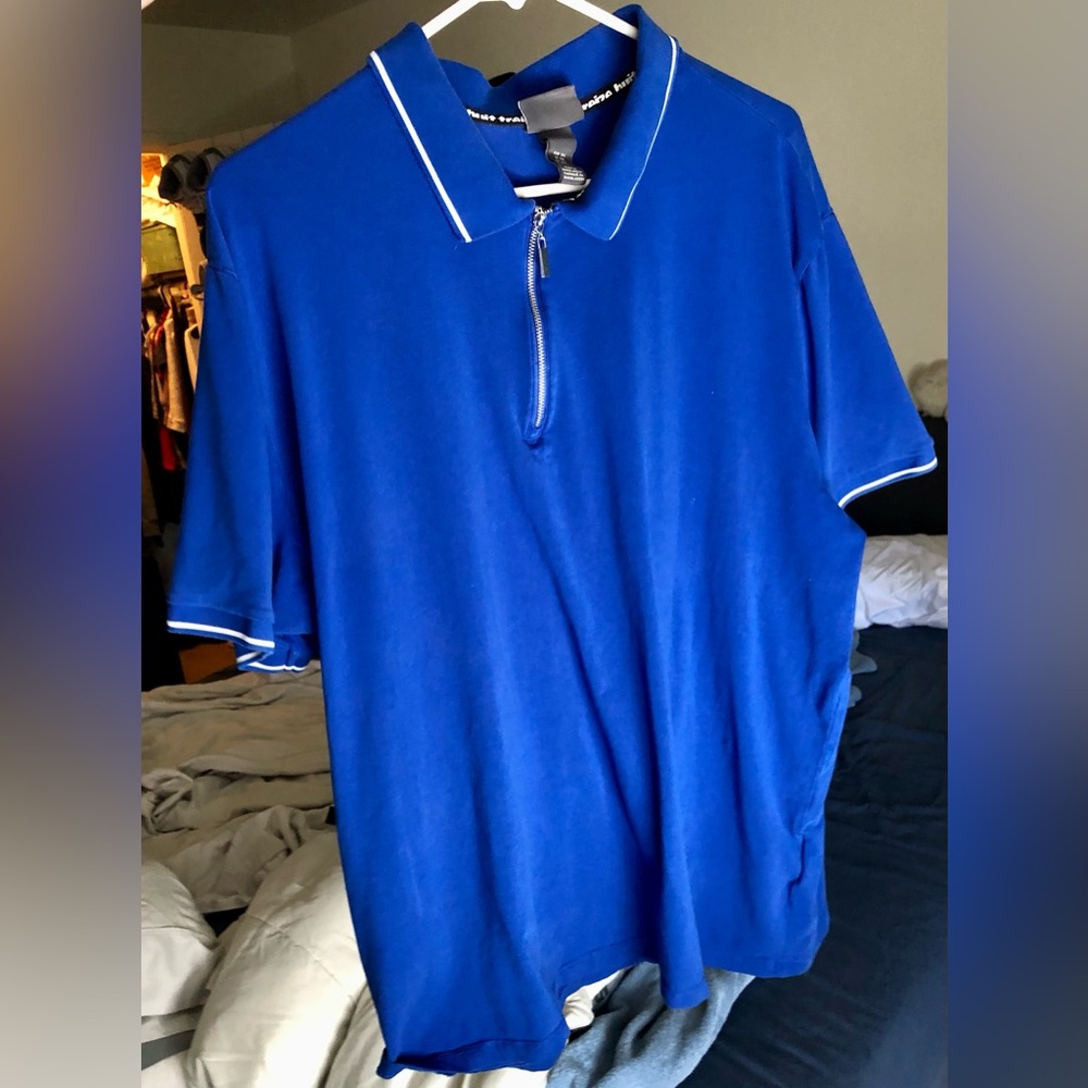 H&M Men’s Royal Blue Quarter Zip Short Sleeve Polo Shirt White Piping Pre-owned